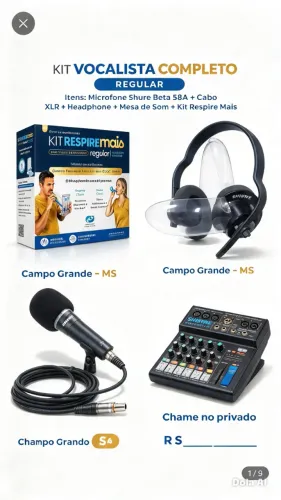 Microfone Shure Beta 58A, cabo /Audiovoicer /Mini mesa de som/ kit respiron