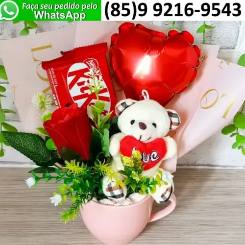 Kit Presente Namorados Namorada Esposa Rosa Vermelha Xícara Pelúcia Balão Chocolate
