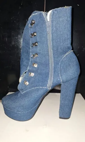Bota Feminina Arrasadora Salto Alto Jeans