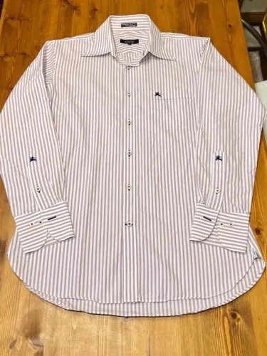 camisa burberry black label listrada rosa manga longa tamanho 39 100% original 