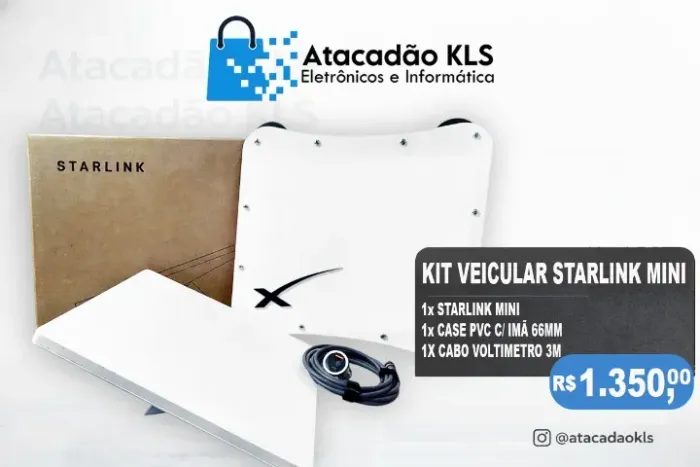 KIT STARLINK MINI VEICULAR (MINI + CABO VOLTIMETRO 3M + CASE IMA 66MM)