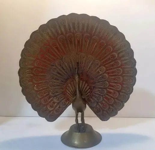 Escultura pavão de bronze antigo