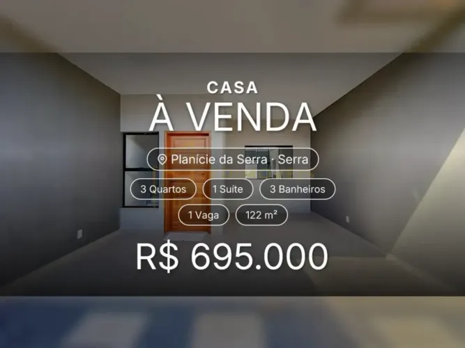 Casa com Design Moderno e Quintal no Planície da Serra Não Perca!