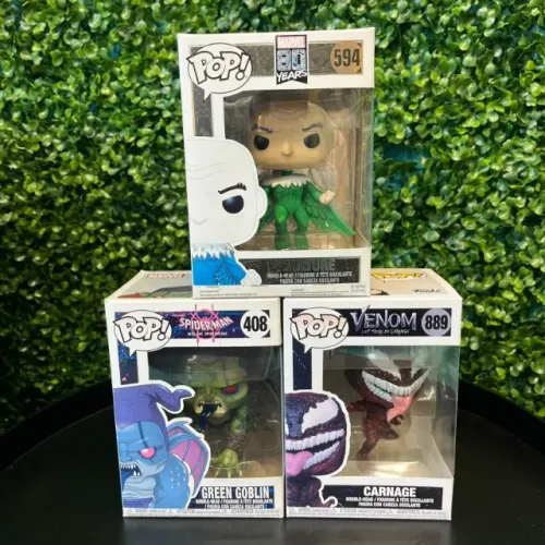 Kit 3 Funko Pop's - Vilões do Homem-Aranha | Vulture #594 Green Goblin #408 Carnage #889