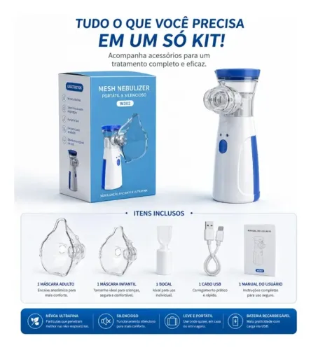 Inalador Nebulizador Portátil Sem Fio Usb Pilha Silencioso Aparelho Inalação Compacto Bivo