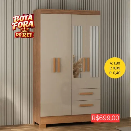 PROMOÇÃO URGENTE - Guarda-Roupa Solteiro 4 PORTAS, 2 GAVETAS e ESPELHO GRÁTIS