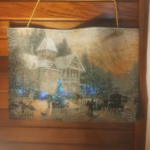 Tapeçaria Natalina Vintage Thomas Kinkade com Luzes