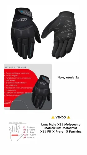 Luva Moto X11 Motoqueiro Motociclista Motocross X11 Fit X Preto G Feminina