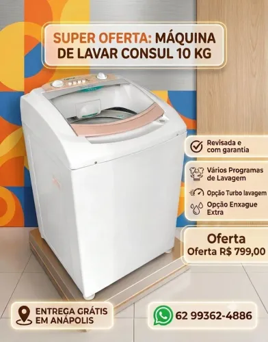 Máquina de lavar 10 Kg Revisada com Garantia Técnica inclusa e Parcelo no cartão