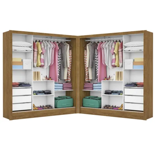 Closet Modular Naturale com Gavetas e Cabideiros