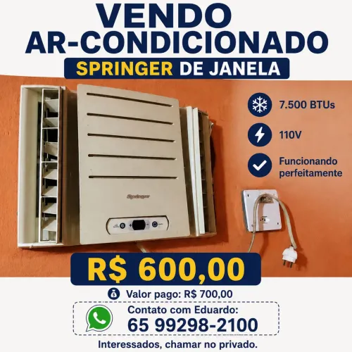 VENDO AR-CONDICIONADO SPRINGER DE JANELA 7.500 BTUs 110V Funcionando perfeitamente
