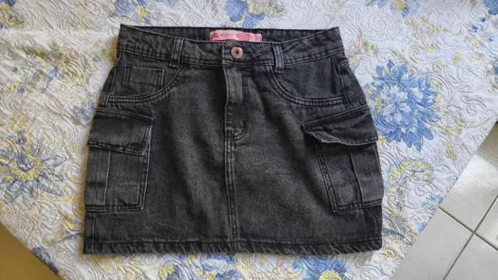 Saia Jeans Cargo cintura alta