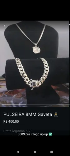 Pulseira de prata grumet 8mm gaveta 