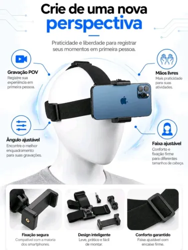 Suporte Celular para Cabeça Vídeos<br><br>? Ajuste Confortável e Estável ?