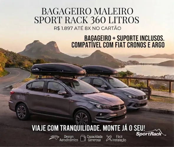 Bagageiro Maleiro 360 Litros - Kit Completo Fiat Cronos/Argo