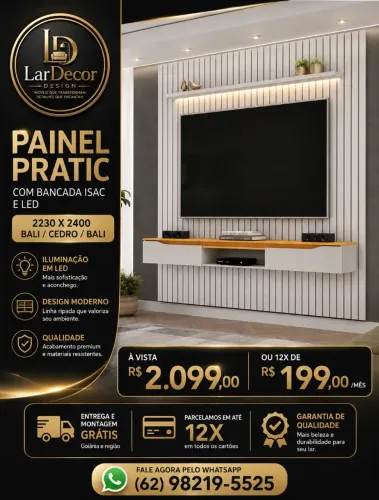 PAINEL PRATIC Branco ripado com Led