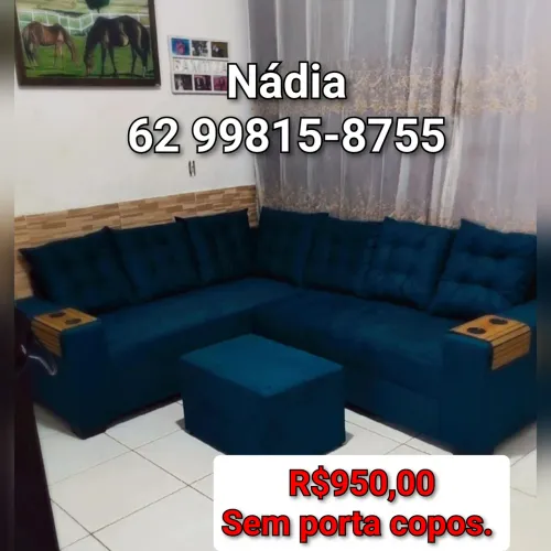 Sofá De canto azul D33 Com 6 lugares