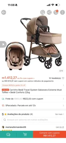 Carrinho Bebê Galzerano 3 em 1