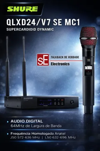 Microfone Profissional QLXD24/V7 SE com TalkBack - SHURE Sem Fio Áudio Digital 