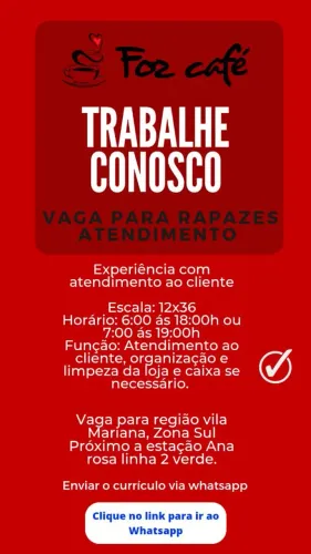 Vaga para atendente rapazes