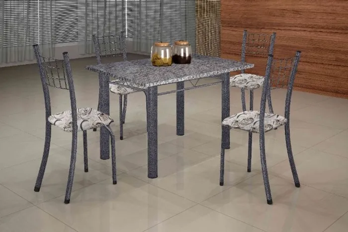 Conj Mesa Dany 100x60 Tmp Pedra 4Cds Mart Prata- Frete Grátis - 10x S/ Juros - Receba Hoje