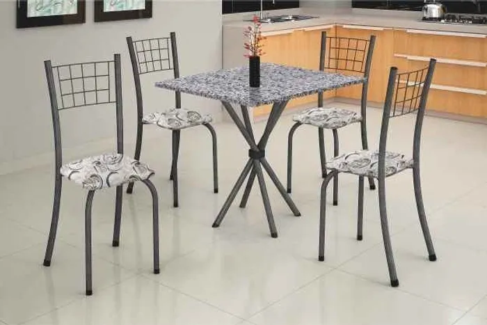 Conjunto Mesa Dany 70x70 Tmp Pedra 4Cds Mart Prata Até 12x - Receba Hoje