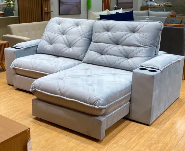 Sofá Retrátil e Reclinável 2.50 Com Porta Embutidos Molas ensacadas