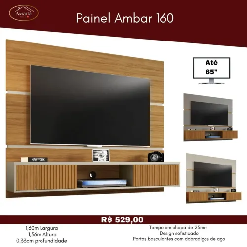 Painel Ambar 160 para tv 65" larg 1,60m alt 1,36, entrega em 3 dias 