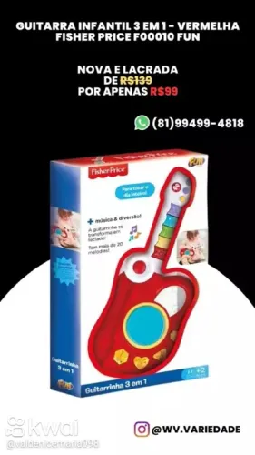 Guitarra Infantil Fisher Price 3 em 1 - Vermelha - Lacrada