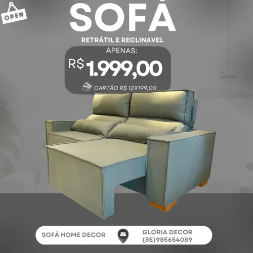 Sofá retrátil reclinável linho scott