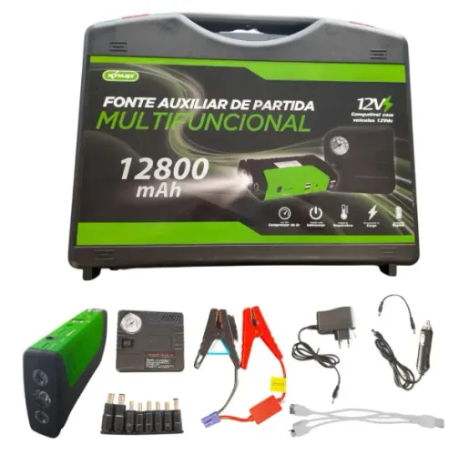 Auxiliar de Partida Portátil Multifuncional com Mini Compressor Knup KP-TC07A+ 12v 12800Ma