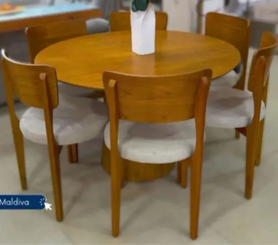 Conjunto de Mesa de Jantar Redonda com 6 Cadeiras Maldivas 