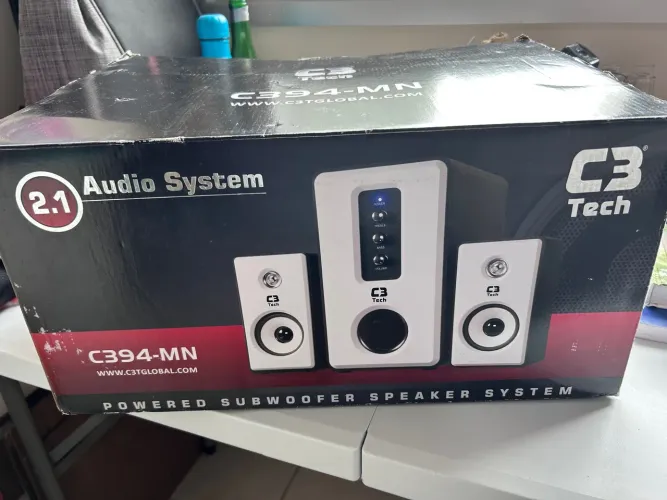 Caixa de Som Subwoofer 2.1 C3 Tech C394-MN 28W RMS Preto/Branco