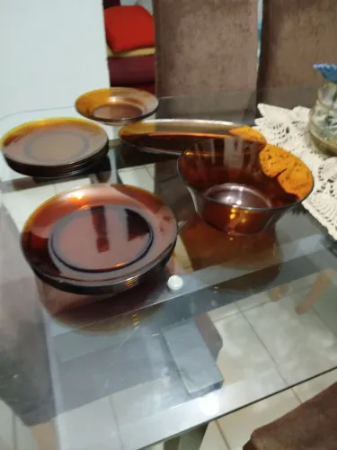 Conjunto de pratos e tigela de vidro temperado Duralex XIIIâmbar