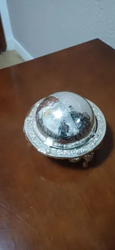 Recipiente de caviar novo banhado a prata com etiqueta Mappim 