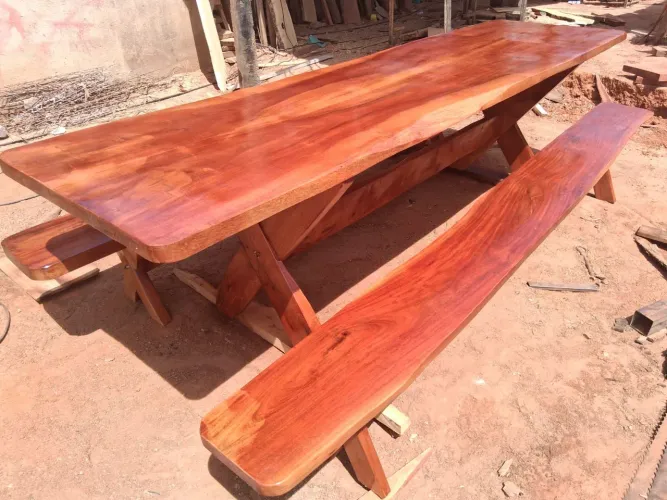 Conjunto Mesa rustica de 3 metros  com bancos 