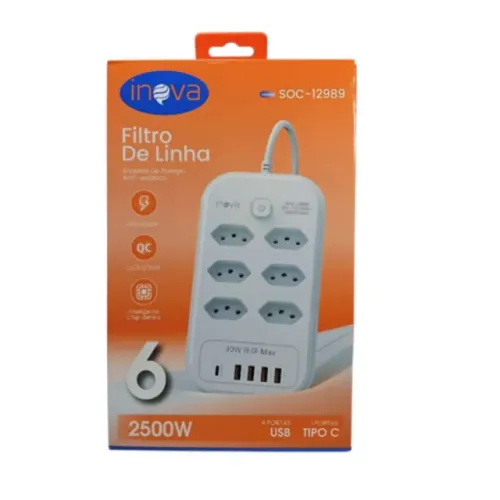 Filtro de Linha Régua Tomada 6 Entradas Inova SOC-12989