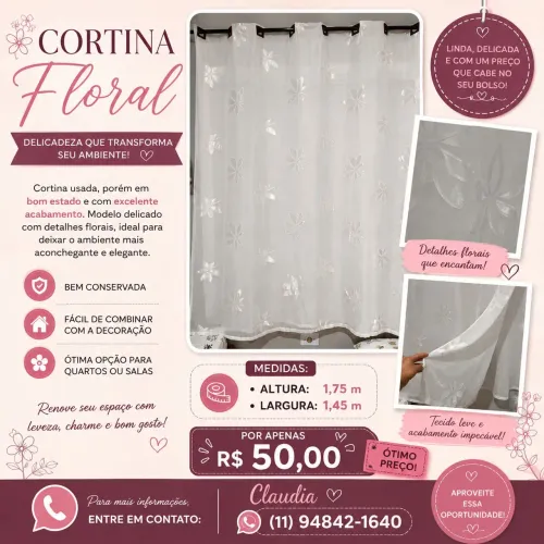 CORTINA FLORAL - DELICADEZA E ELEGÂNCIA PARA O SEU LAR!