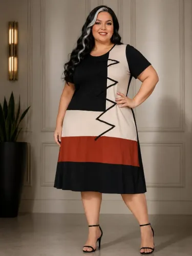 Vestido Novo Nunca Usado, Lindo Plus Size Marrom/Bicolor 46 ao 52