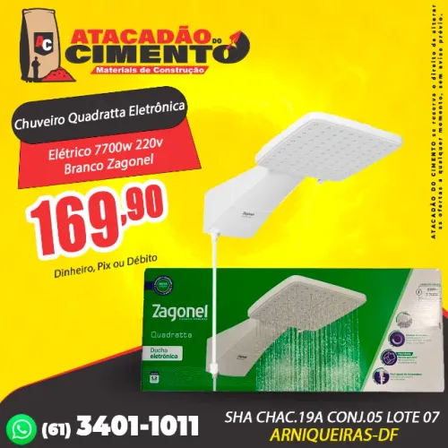 Chuveiro Quadratta Eletrônica Elétrico 7700w 220v Branco Zagonel