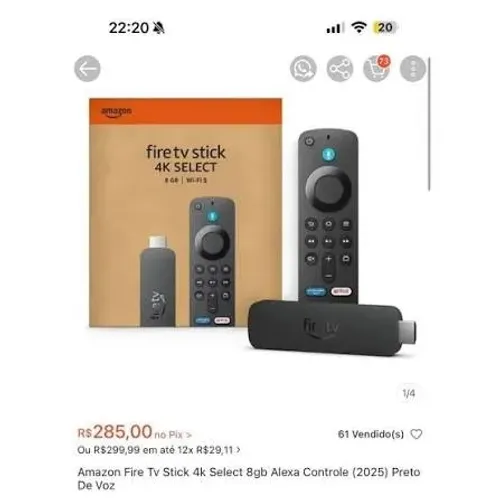 Fire Stick Amazon 4K Select - Caixa Aberta - Novo sem uso