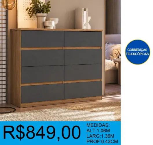 COMODA - 8 GAVETEIROS - DISPONIVEL EM 3 CORES - OTIMA QUALIDADE - RECEBA EM ATE 72H