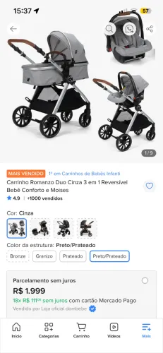 Carrinho de bebê Romanzzo 3 em 1