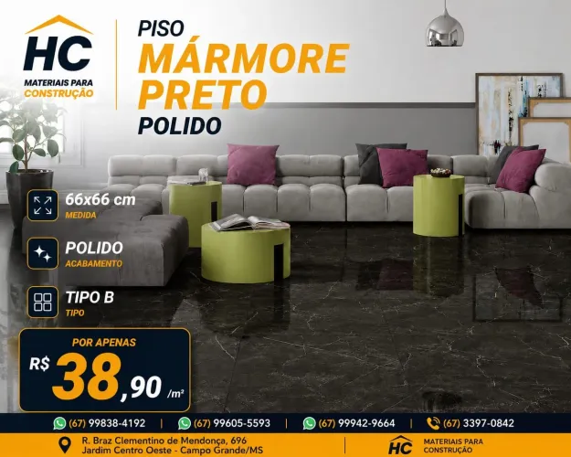 Piso mármore polido 66x66