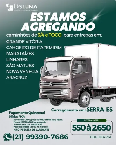 ESTAMOS AGREGANDO CAMINHÕES 3/4 E TOCO! - ESPÍRITO SANTO