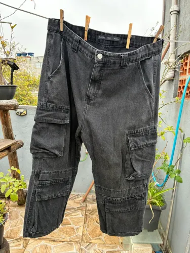 calça jeans renner bluesteel baggy cargo preta estonada | tamanho 46 | barra feita |