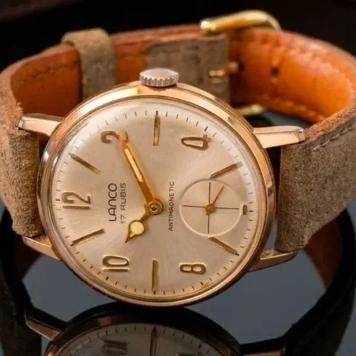Relógio feminino Lanco suíço vintage original antimagnetic 17 rubis ouro plaquê 18k corda