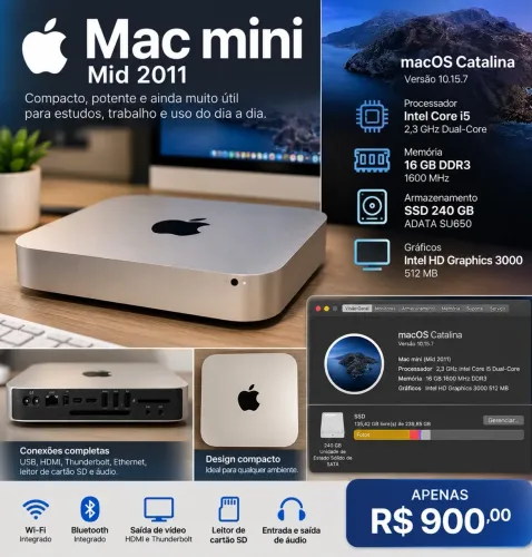 Mac Mini Apple i5 2.3GHz 16GB RAM SSD 240GB