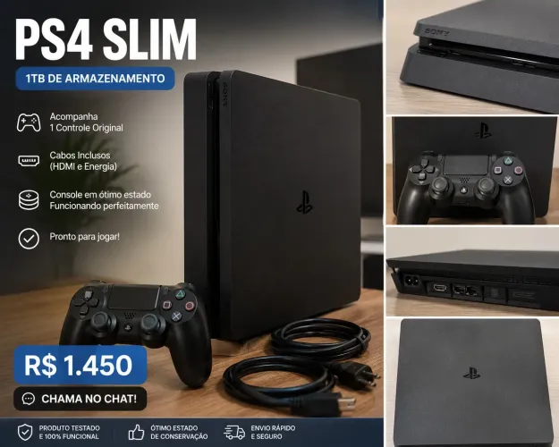 PS4 Slim 1TB + Controle Azul original | Ótimo estado