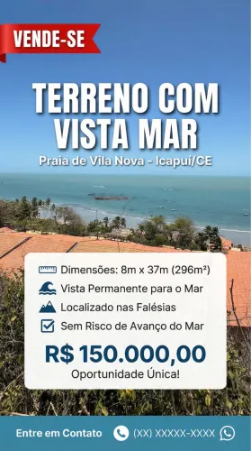 Venda de terreno com vista permanente pro mar em Vila Nova, Icapuí 